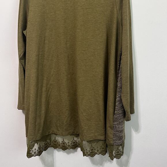 Logo Lounge Cardigan Sweater 1X Olive Green Long Sleeve Zip Front Lace Hem Comfy - Picture 9 of 10